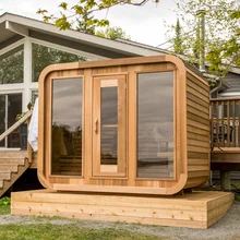 HEMLOCK Wood Custom Outdoor Dry Sauna การผ่อนคลายสุขภาพ การถอยหลังด้วยกระจก 8 มิลลิเมตร