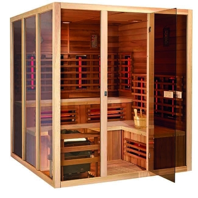 Solid Hemlock ไม้อินฟราเรดสปาซาวน่าห้องอบไอน้ำ 6KW สำหรับ 5 ท่าน