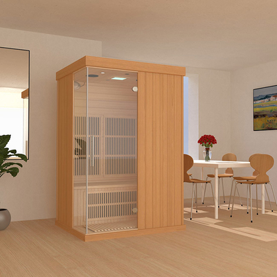 2 คนไม้ Precut Far Infrared Sauna พร้อมประตูกระจกนิรภัยใส