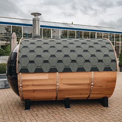 เตาไม้กลางแจ้งที่เป็นของแข็งห้องซาวน่า Barrel พร้อมหน้าต่างแบบพาโนรามา