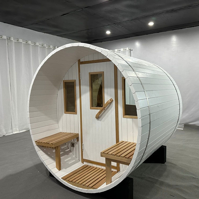 White Garden Outdoor 4 Person Wood Barrel Sauna ดีไซน์ใหม่