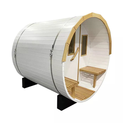 White Garden Outdoor 4 Person Wood Barrel Sauna ดีไซน์ใหม่
