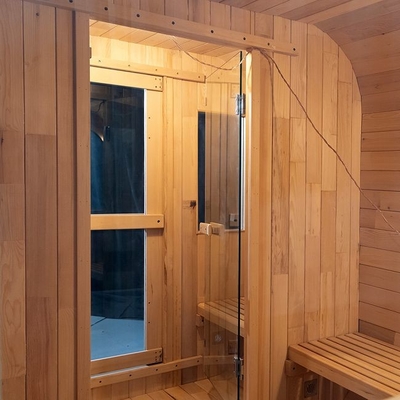 Morden Large Space Cube ห้องซาวน่าอบไอน้ำกลางแจ้งแบบดั้งเดิมสองห้องพร้อมเตา