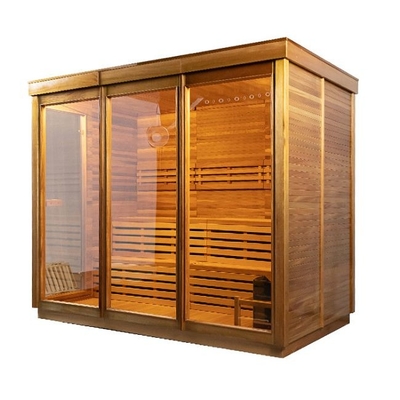 6 คน Red Cedar Wood เตาแบบดั้งเดิม เครื่องทำความร้อน ซาวน่าแห้งกลางแจ้ง การออกแบบที่ไม่ซ้ำใคร