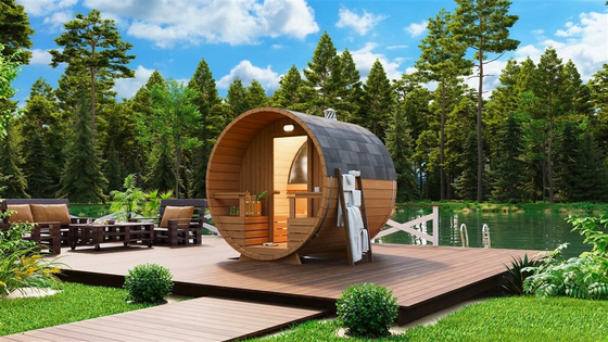 Smartmak Solid Wood Hemlock Red Cedar Outdoor Barrel Sauna พร้อมหน้าต่างกระจก