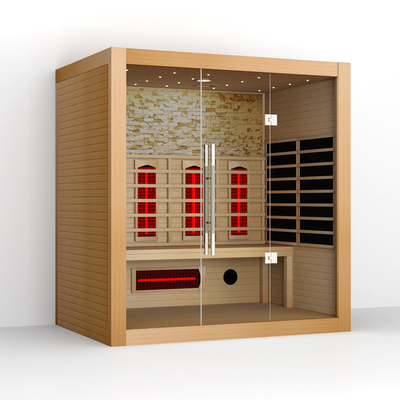 ห้องซาวน่าไม้ 4 คนหรูหรา Hemlock Red Cedar Wood ซาวน่าอินฟาเรดในร่ม