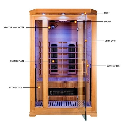 Canadian Hemlock 2 Person 1750W Home Sauna Room พร้อมระบบความปลอดภัย
