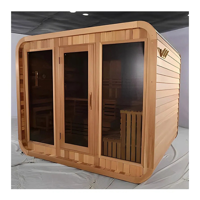 ห้องซาวน่าแห้งกลางแจ้ง Canadian Red Cedar Cube ห้องซาวน่าไฟไม้แบบประเพณี