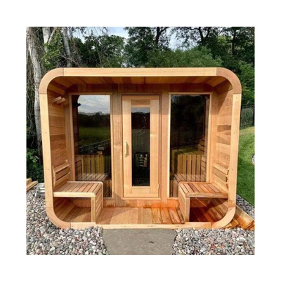 ห้องซาวน่าแห้งกลางแจ้ง Canadian Red Cedar Cube ห้องซาวน่าไฟไม้แบบประเพณี
