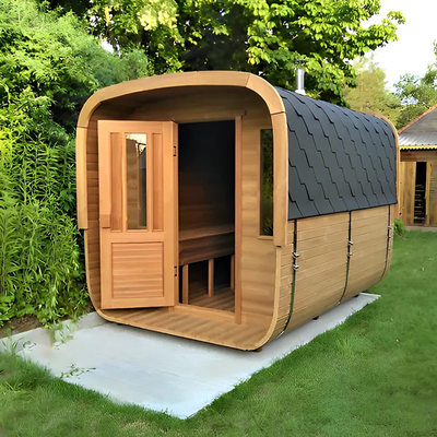 ห้องซาวน่าแห้งกลางแจ้ง Canadian Red Cedar Cube ห้องซาวน่าไฟไม้แบบประเพณี
