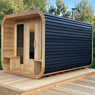 HEMLOCK Wood Custom Outdoor Dry Sauna การผ่อนคลายสุขภาพ การถอยหลังด้วยกระจก 8 มิลลิเมตร