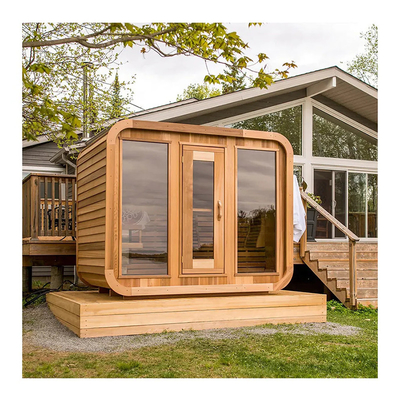 HEMLOCK Wood Custom Outdoor Dry Sauna การผ่อนคลายสุขภาพ การถอยหลังด้วยกระจก 8 มิลลิเมตร