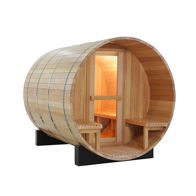 1800x1800MM Backyard Hemlock Wood Barrel ห้องซาวน่าพร้อมระเบียง