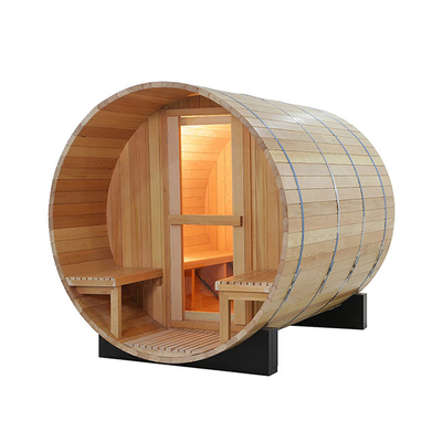 1800x1800MM Backyard Hemlock Wood Barrel ห้องซาวน่าพร้อมระเบียง
